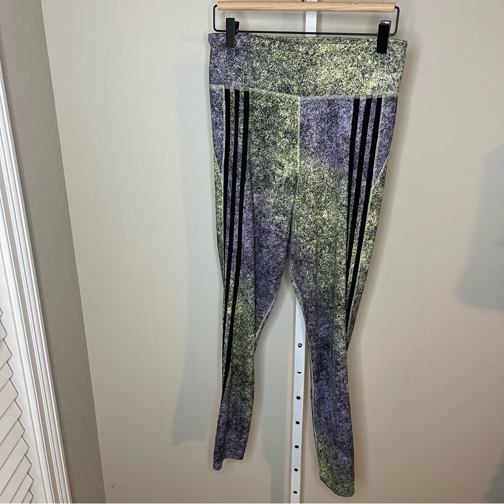 Adidas Climacool Leggings Women’s Medium Purple Green Abstract Print 3-Stripe